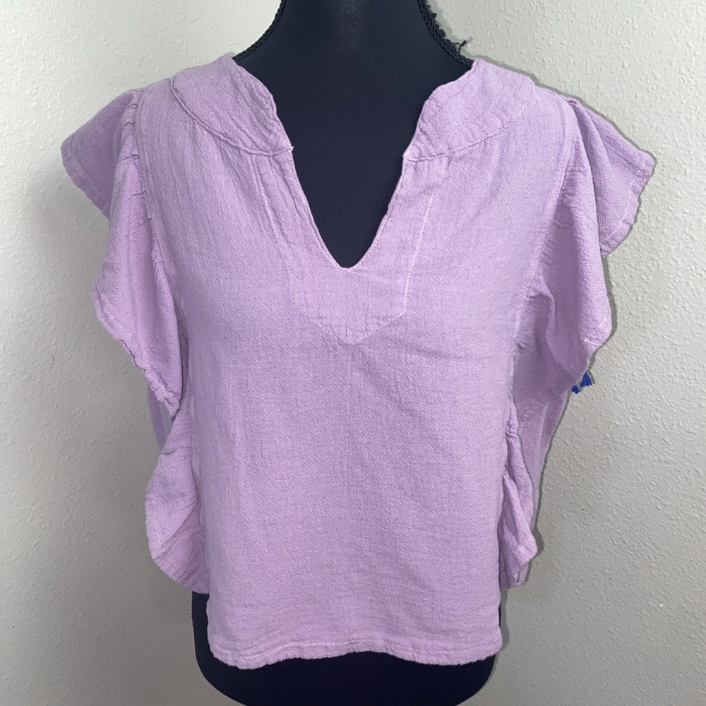 Oh My Gauze! Crop Top Women's 1 Purple Crinkle Gauze Ruffle Lagenlook Boho Artsy